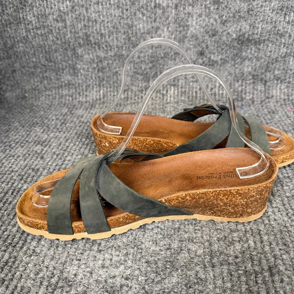Cristina Francini Italian Leather Wedge Sandals Womens 8.5 Dark Grey Cork Slide